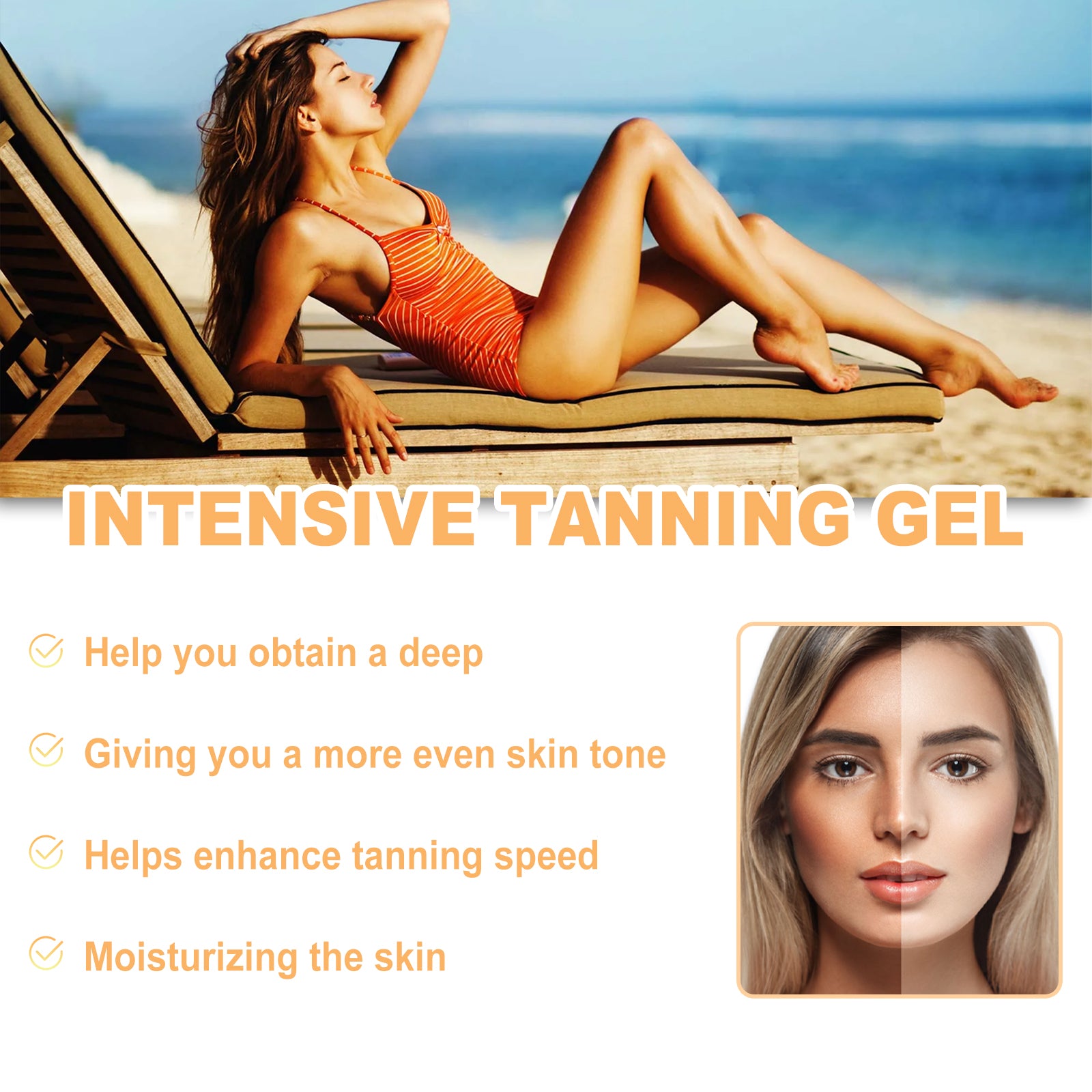 Hoygi Intensive Tanning Gel, Summertime Seaside Beach Sunbath To Help Tanning Wheat Color Body Moisturizer Gel - 5 - CJ
