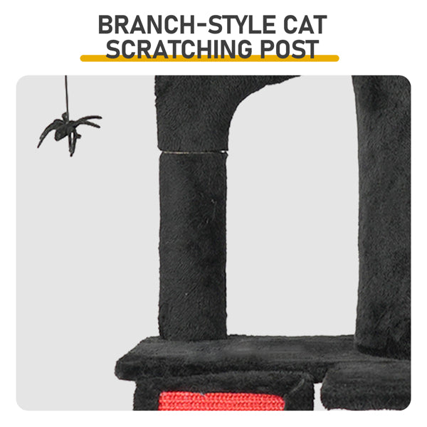 Gothic Cat Tree, Halloween Cat Tower Cat Tree With Spacious Cat Condo, Brach Shaped Scratching Post, Scratching Ladder, Spider Toy For Indoor Cats, Red & Black - 5 - cjdroshippping