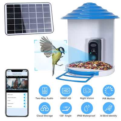 Smart Bird Feeder With Solar Powered Camera 1080P HD AI Identify PIR Motion Auto Capture Video Cloud Card Storage WiFi Connection App Control IP65 Waterproof - 5 - CJ