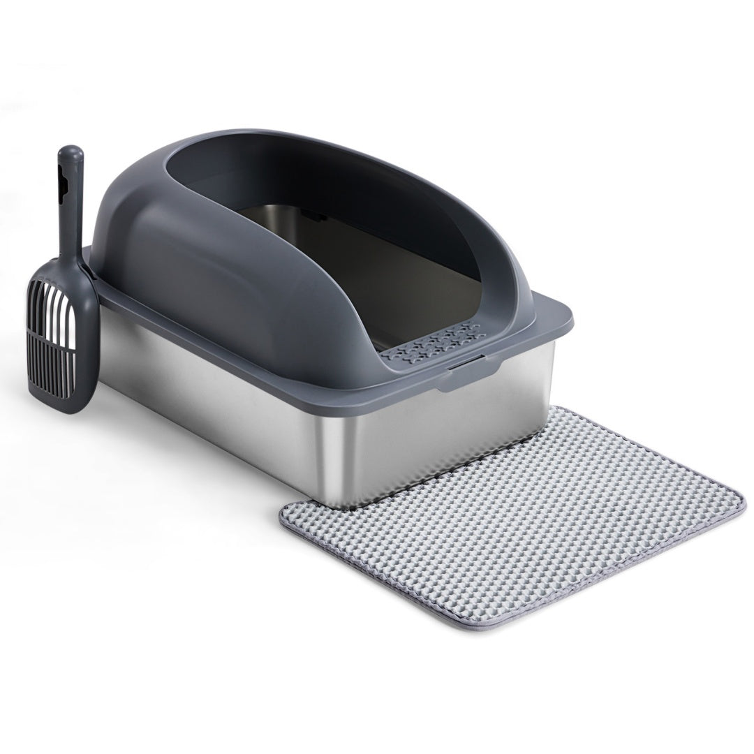 Stainless Steel Cat Litter Box With Lid, Large Cat Litter Box For Big Cats, Scoop And Mat Included - 5 - CJ
