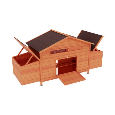 Large Wooden Chicken Coop Outdoor Hen House Poultry Cage For Outdoor With 2 Sides Nesting Boxes,2 Free - range Doors Leakproof Tray - 5 - CJ