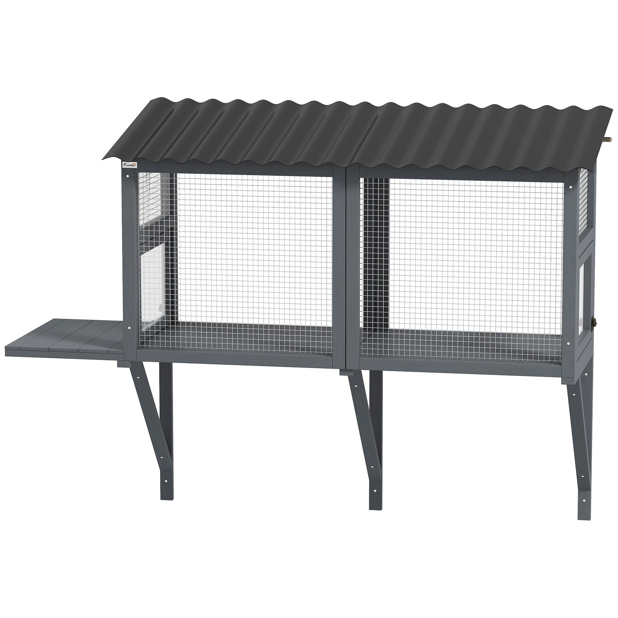 Wooden Cat Catio, Outdoor Cat Enclosure Window Perch With Jumping Platform, For Safely Enjoying Outdoor Sights, Gray - 5 - CJ