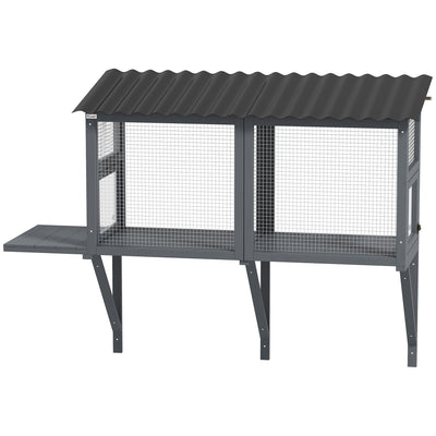 Wooden Cat Catio, Outdoor Cat Enclosure Window Perch With Jumping Platform, For Safely Enjoying Outdoor Sights, Gray - 5 - CJ