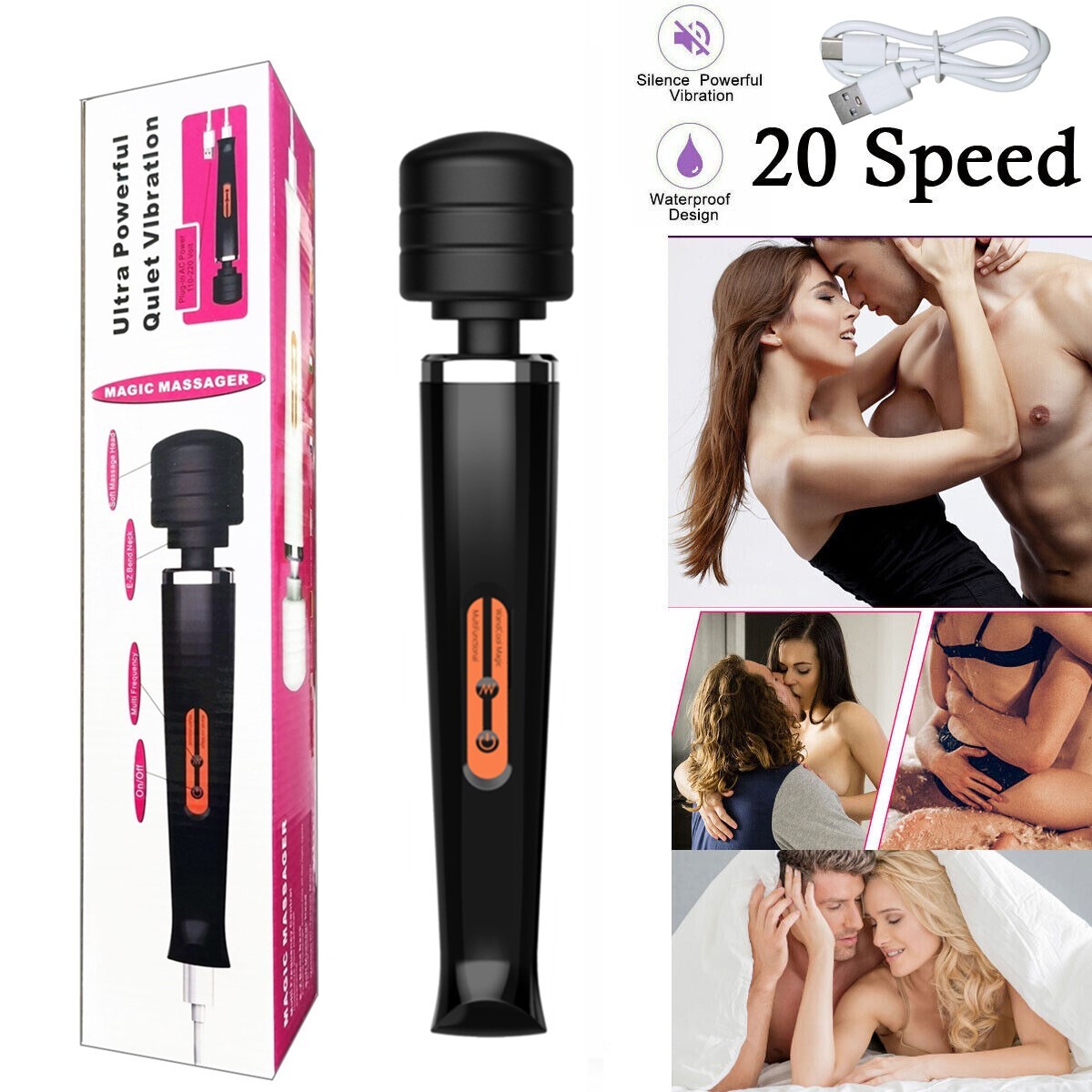 Magic Massager Wand Vibration 10 Speeds Vibrating Massage Full Body Magic Therapy Motor USB Rechargeable - 5 - CJ