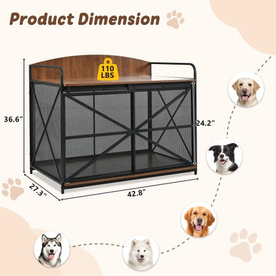 42.8 Heavy Duty Large Dog Crate Furniture For Large Medium Dog, Farmhouse Wooden Dog Kennel Indoor End Table, Decorative Pet House For Large Dogs - 5 - CJ