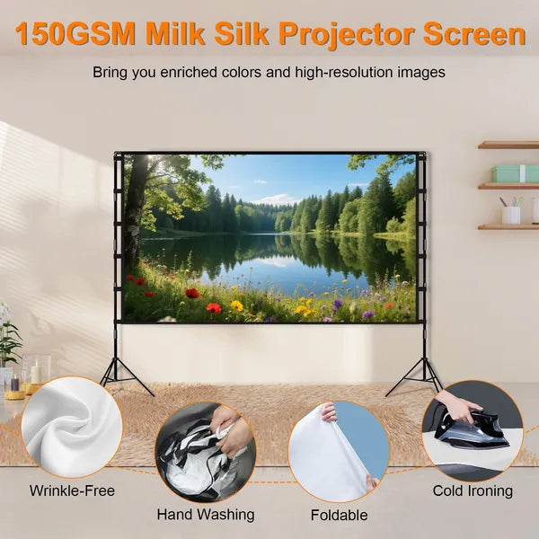 100inch/120inch Options Projector Screen With Stand 16:9 4K HD Rear Front Wrinkle - Free Portable And Foldable Movie Screen With Carry Bag For Indoor Outdoor Home Theater Backyard Cinema - 5 - CJ