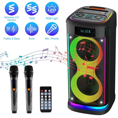 Portable Wireless Party Speaker With LED Light Wireless Mic Remote Control TWS Treble Bass Mic. Echo Music Accompany Mic. Priority Guitar In - 5 - CJ