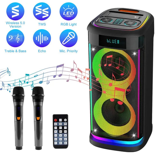 Portable Wireless Party Speaker With LED Light Wireless Mic Remote Control TWS Treble Bass Mic. Echo Music Accompany Mic. Priority Guitar In - 5 - CJ
