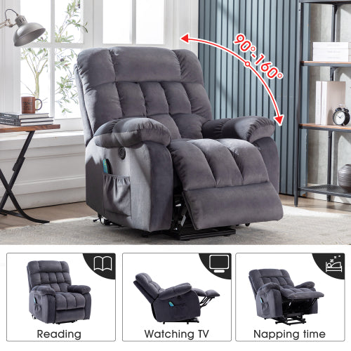 Electric Power Lift Recliner Chair Sofa With Massage And Heat For Elderly 2 Side Pockets USB Ports Single Recliner Chairs For Living Room Overstuffed Breathable Fabric Reclining - 5 - CJ