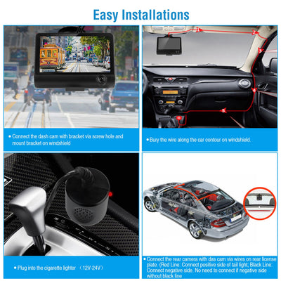 1296P Car DVR Dash Camera 4In 3 Lens Vehicle Driving Recorder Seamless Recording - 5 - cjdropshipping