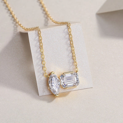 Double Diamond Shadow - Set With Two Octagonal Horse Eye Moissanite S925 Sterling Silver And Gold - plated Pendant, 3g Sterling Silver Jewelry - Prohibit TikTok Sales - 5 - CJ