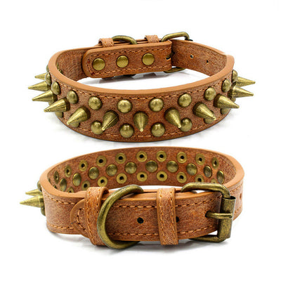 Retro Studded Spiked Rivet Large Dog Pet Leather Collar Pit Bull S - XL - 5 - CJ