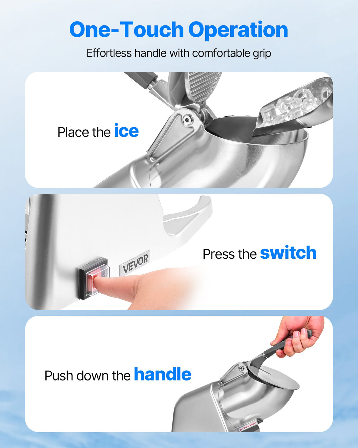 Commercial Ice Crusher 143LBS/H Electric Snow Cone Maker Shaved Ice Silver