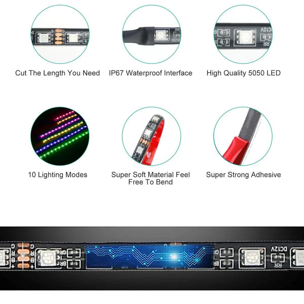 6Pcs Motorcycle LED Light Strips Multi - Color Neon Light Kits Waterproof DC 12V RGB Atmosphere Lights - 5.0 - CJ