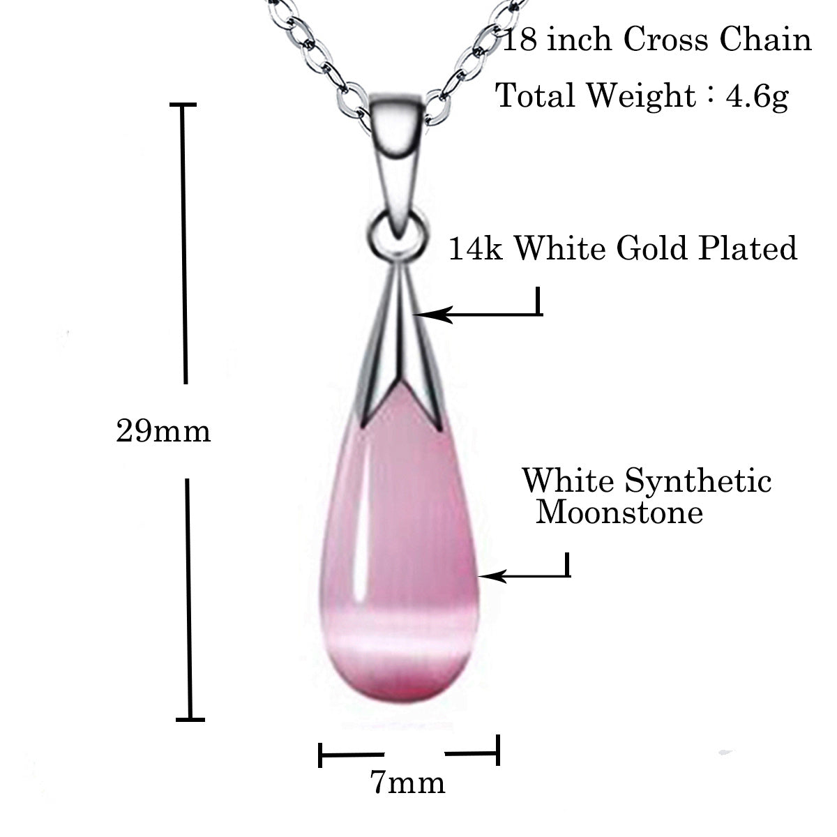 Emma Manor 14k White Gold Plated Water Drop Moonstone Women Jewelry Set - Pendant Necklace And Earrings - 5 - CJ
