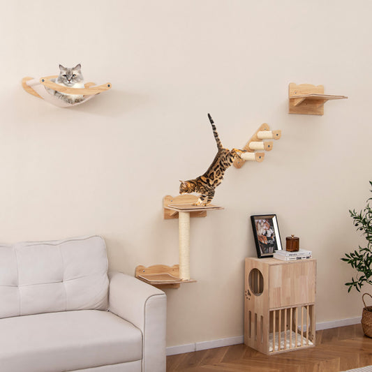 Cat Wall Furniture Set Of 4 With Hammock 2 - step Cat Tree And Perch - 5 - CJ
