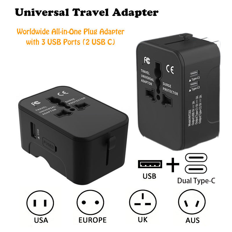 Travel Adapter Worldwide All In One International Power Adapter Universal Adapter Plug With 2.1A Dual USB Charging Ports For Asia Europe UK AUS And USA - 5 - CJ