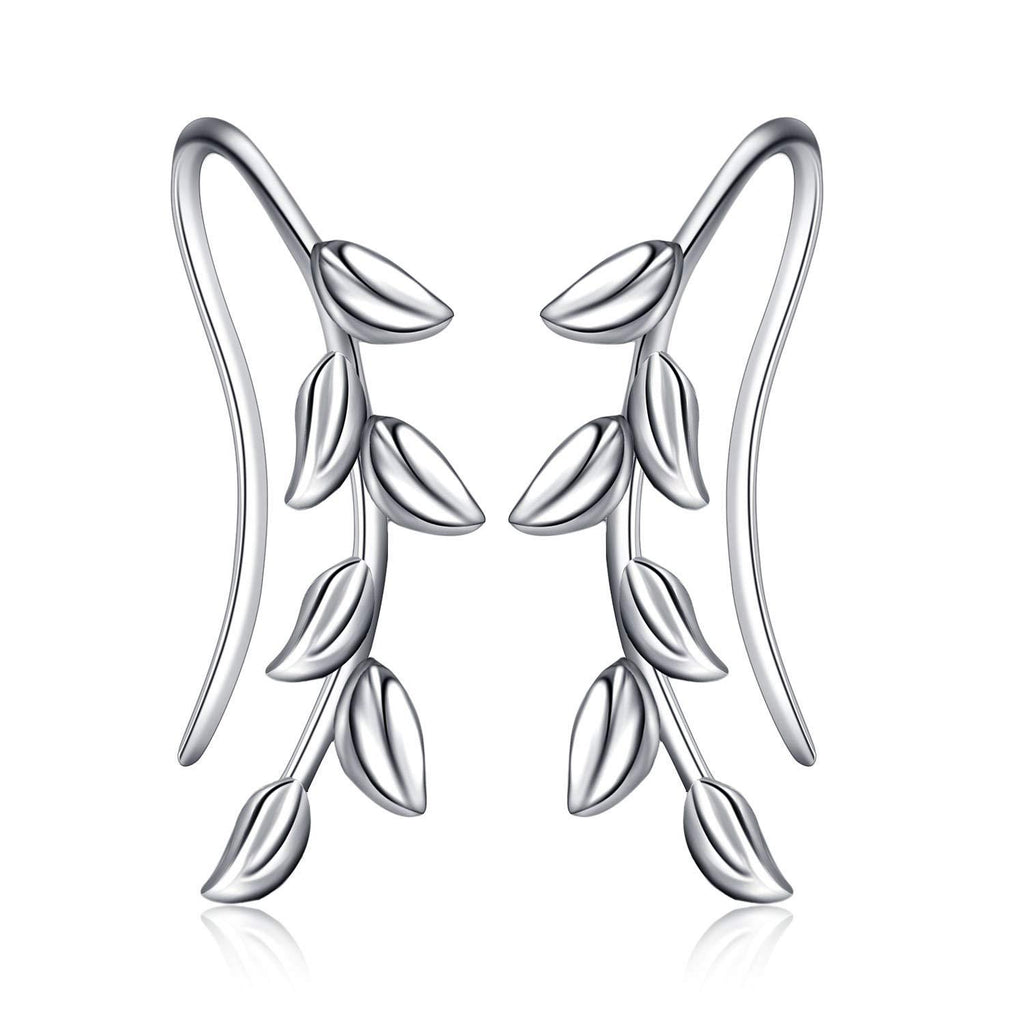 Sterling Silver Ear Climber Crawler Cuff  Leaf Earrings for Women Girls