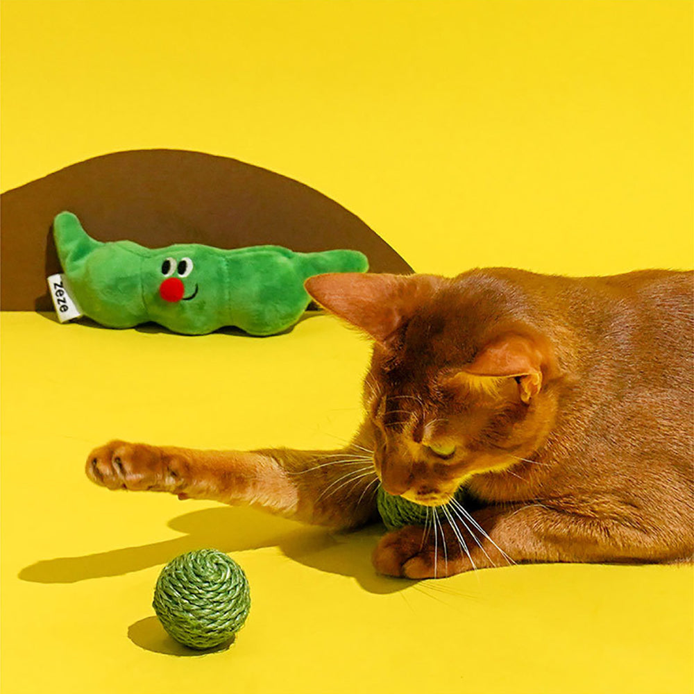 3PCS Cat Toy Balls, Interactive Pet Play Balls Sisal Rope Scratching Chew Ball Toy With Rustling Sound Pea Pod Storage For Indoor Kitten Training Hunting - 5 - CJ