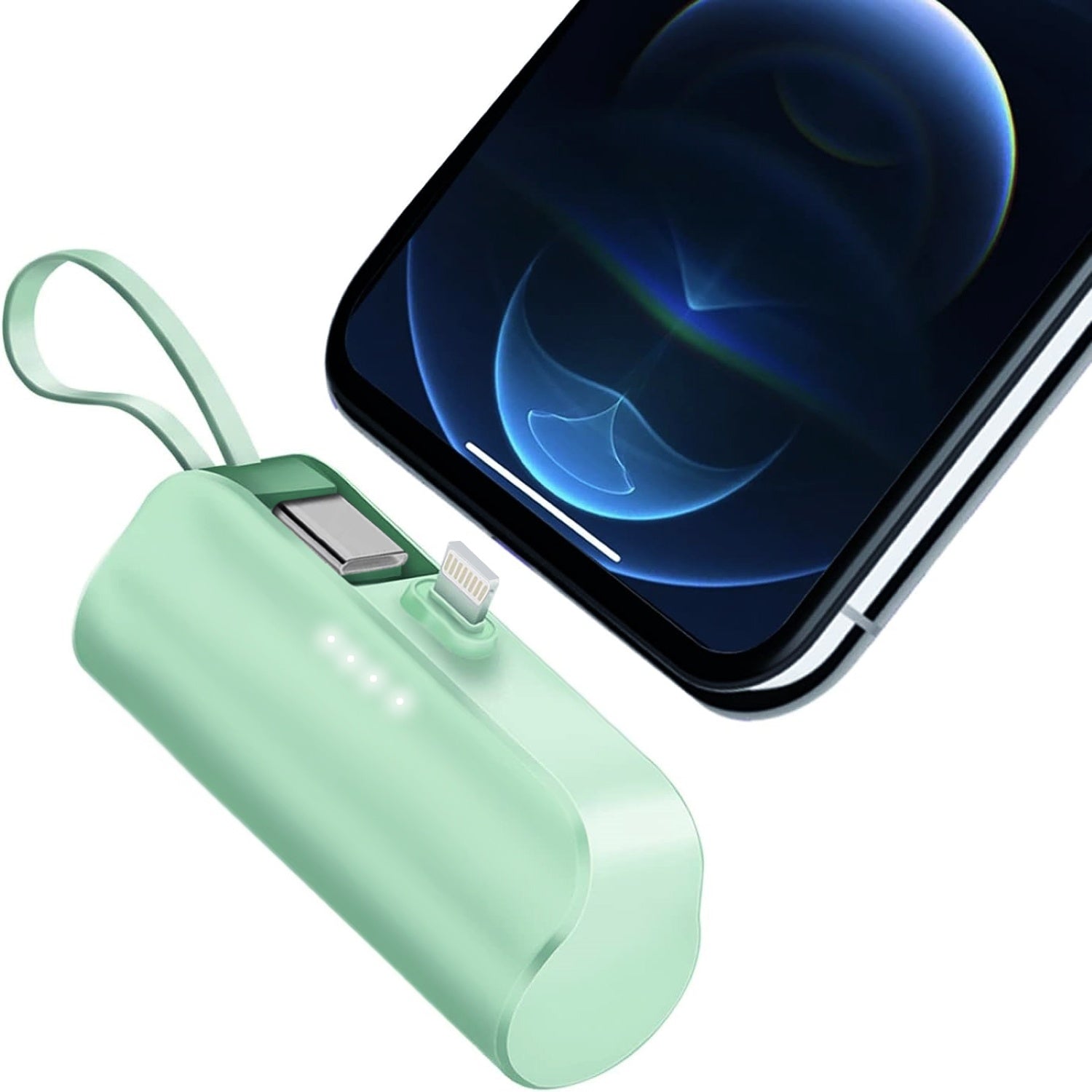 1Pc 5000mAh Portable Phone Charger Built-in Type-C IOS Cable Dual Output Power Bank Compact Size Compatible With IOS Phone