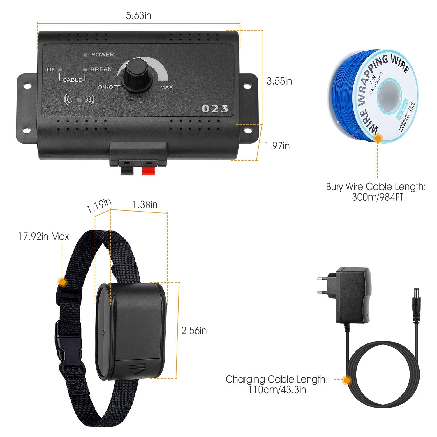 1Set Electric Dog Fence System Pet Tone Shock Boundary Containment Water Resistant Collar Receiver For Small Medium Large Dog - 5 - CJ