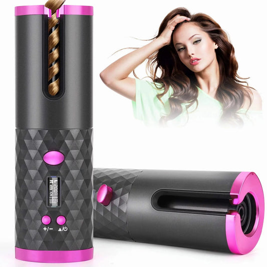 Portable Automatic Hair Curler, Ceramic Rotating Wireless Auto Curling Iron Wand, Portable USB Rechargeable Spin Curler For Hair Styling - 5 - CJ