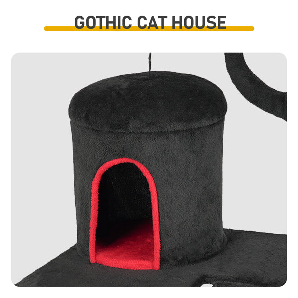 Gothic Cat Tree, Halloween Cat Tower Cat Tree With Spacious Cat Condo, Brach Shaped Scratching Post, Scratching Ladder, Spider Toy For Indoor Cats, Red & Black - 5 - cjdroshippping