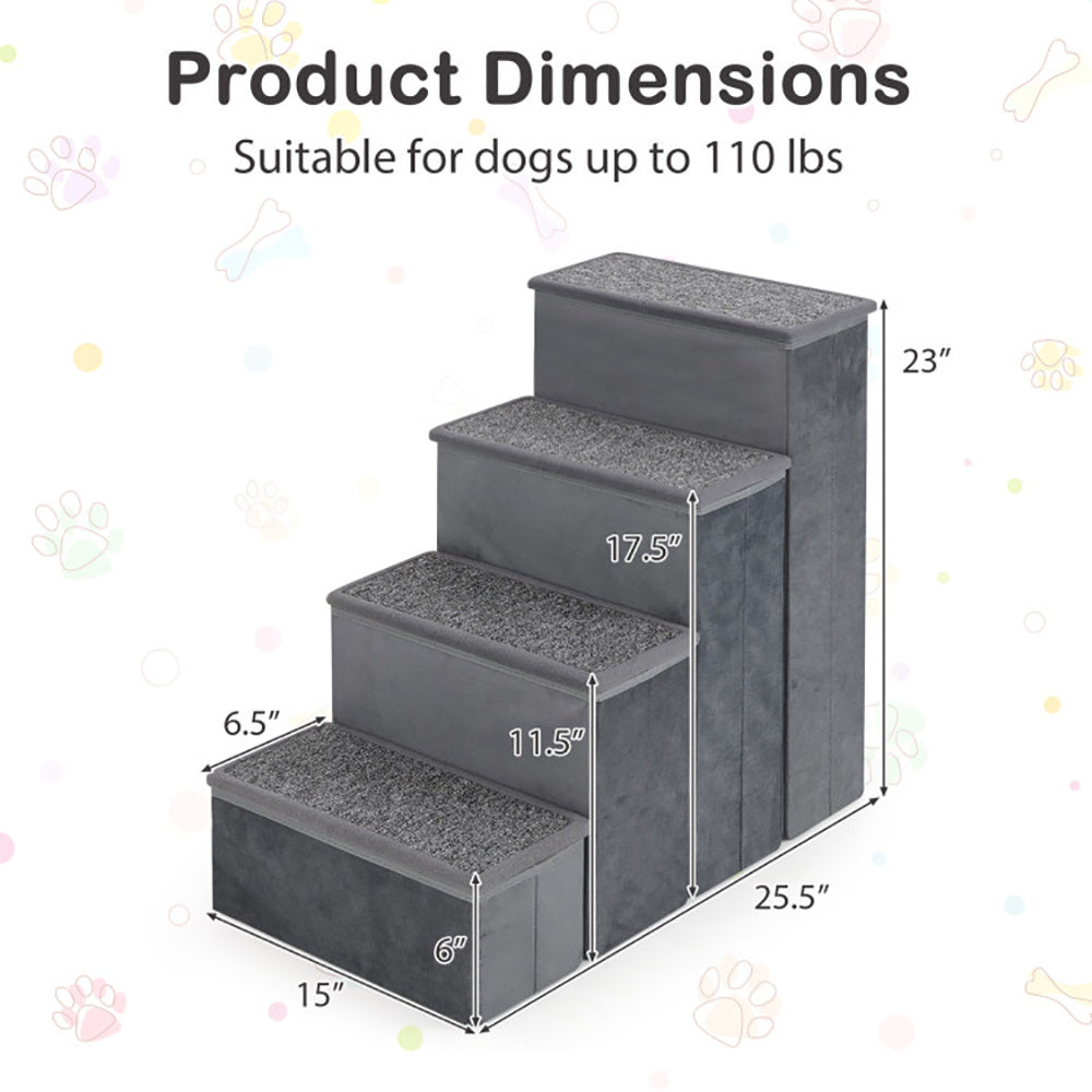 4-Step Dog Stairs Non-slip Foldable Dog Ramp With Adjustable Steps