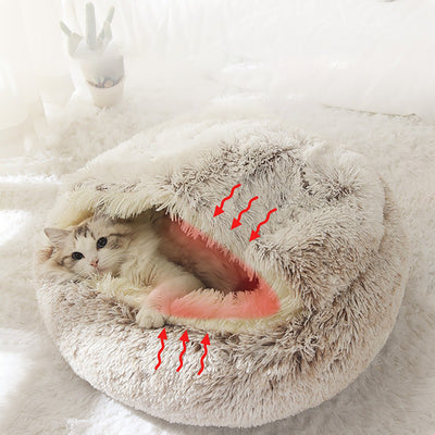Luxurious Plush Round Cat Bed Cat Bed Round Soft Plush Burrowing Cave Hooded Cat Bed Donut For Dogs Cats - Semi - Enclosed For Cozy Warmth, Easy - Clean Durable Design, Ideal For Winter Comfort - 5 - CJ