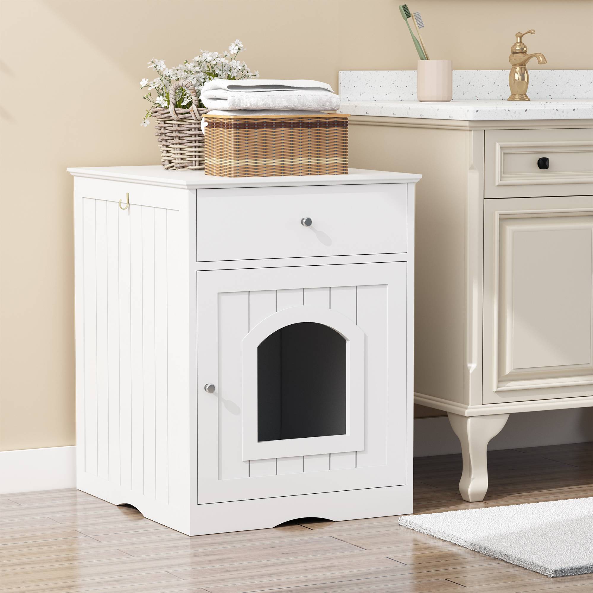Wooden Pet House Cat Litter Box Enclosure With Drawer Side Table Cat Home Nightstand - 5 - CJ