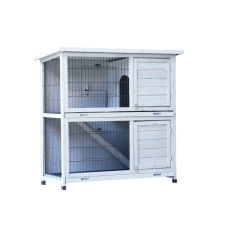 Rabbit Hutch Outdoor, 2 - Story Rabbit Cage Indoor With Run, Bunny Cage With 2 Removable No - Leak Trays, Pet Cages With Non - Slip Ramp, Waterproof Roof, Fence, For Small Animals - 5 - CJ