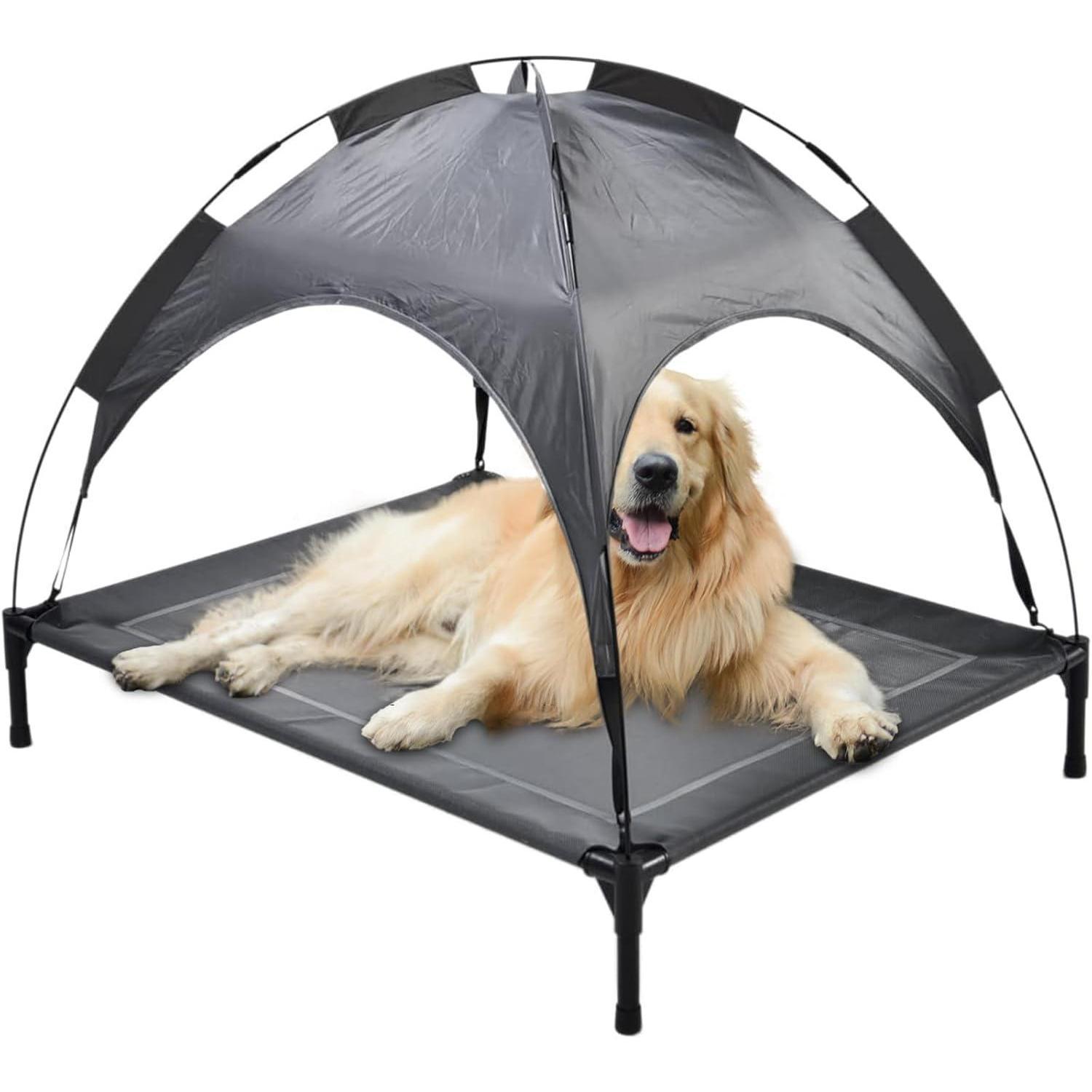 Outdoor Portable Grey Pet Dog Bed With Awning - 5 - CJ