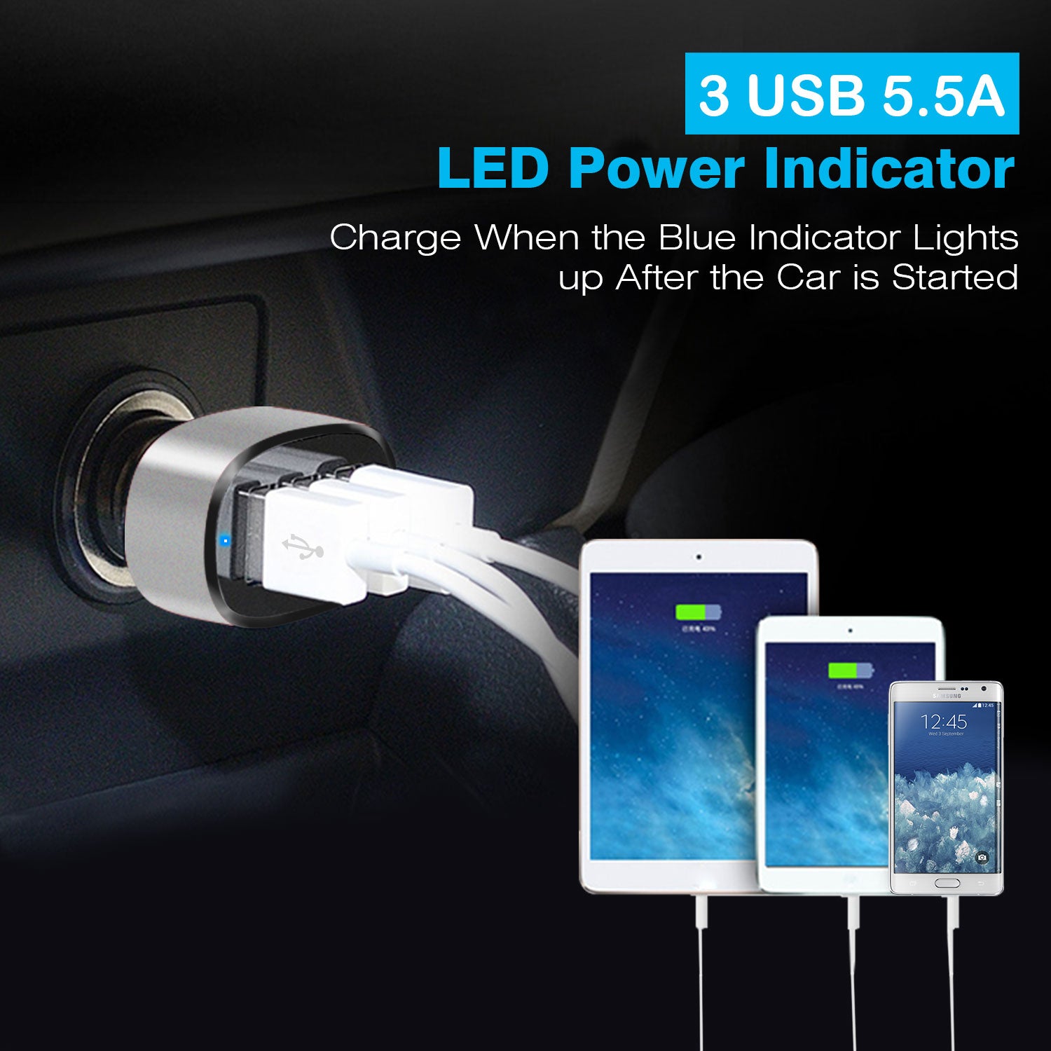 1Pc 3Port USB Car Charger  30W 5.5A For IOS Phone 16 15 14 And More - 5 - CJ