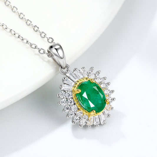 Natural Emerald Pendant Feminine Minority Design Jewelry S925 Silver Chain - 4 - CJ