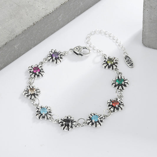 925 Sterling Silver Antique Color Diamond Small Daisy Heavy Industry Bracelet Original Design Bracelet - 4 - https://x.com/titan_prim62775J