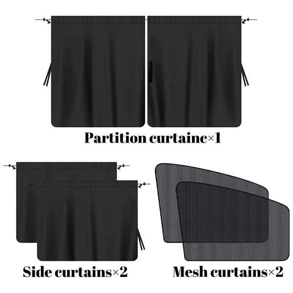 5 Pcs Car Privacy Curtains 2 Side Window Sun Shade Removable Windshield Shades - 5 - CJ