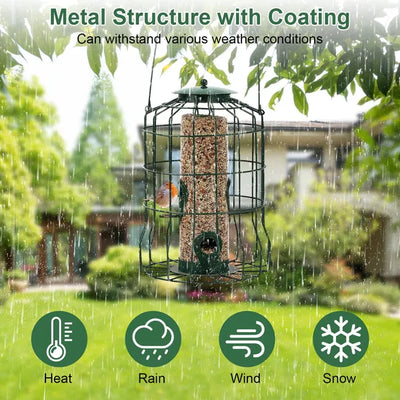 Outdoor Wild Bird Feeder Squirrel - Proof Chew - Proof Metal Hanging Seed Feeder With 4 Feeding Ports For Small Songbirds - 5 - CJ