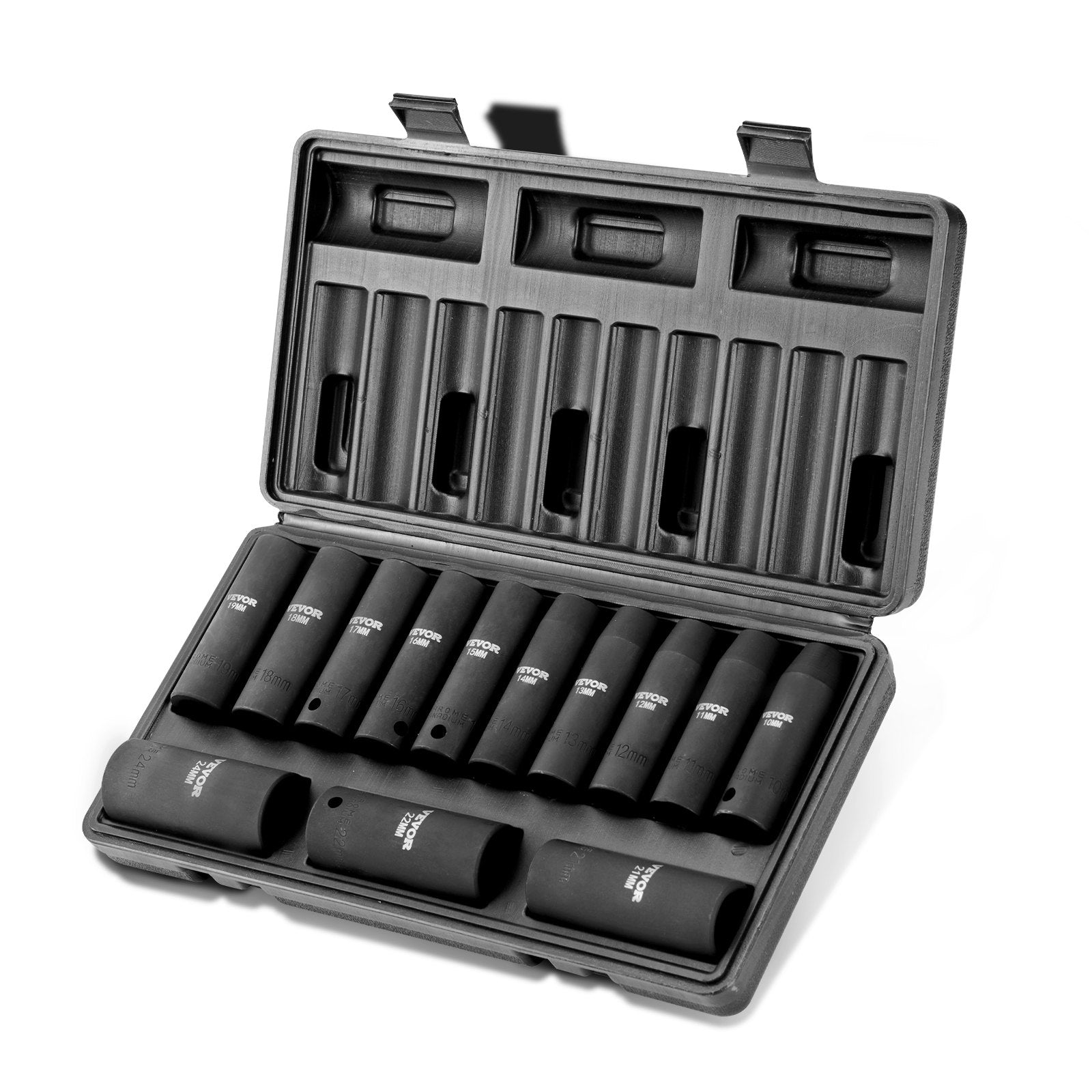 Drive Impact Socket Set, 13 Piece Deep Socket Set Metric 10 - 24mm, 6 Point CR - V Alloy Steel For Auto Repair, Easy - to - Read Size Markings, Rugged Construction, Includes Storage Case - 5 - CJ