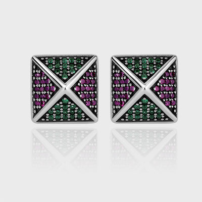 925 Sterling Silver Pyramid Studded With Colorful Zirconium Studs - 4 - CJ