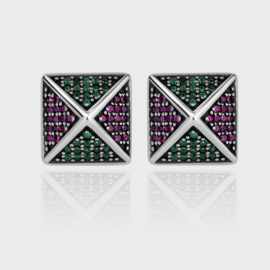 925 Sterling Silver Pyramid Studded With Colorful Zirconium Studs - 4 - CJ