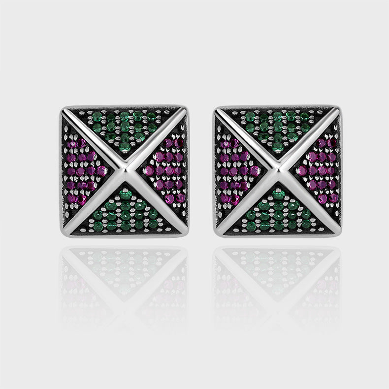 925 Sterling Silver Pyramid Studded With Colorful Zirconium Studs - 4 - CJ