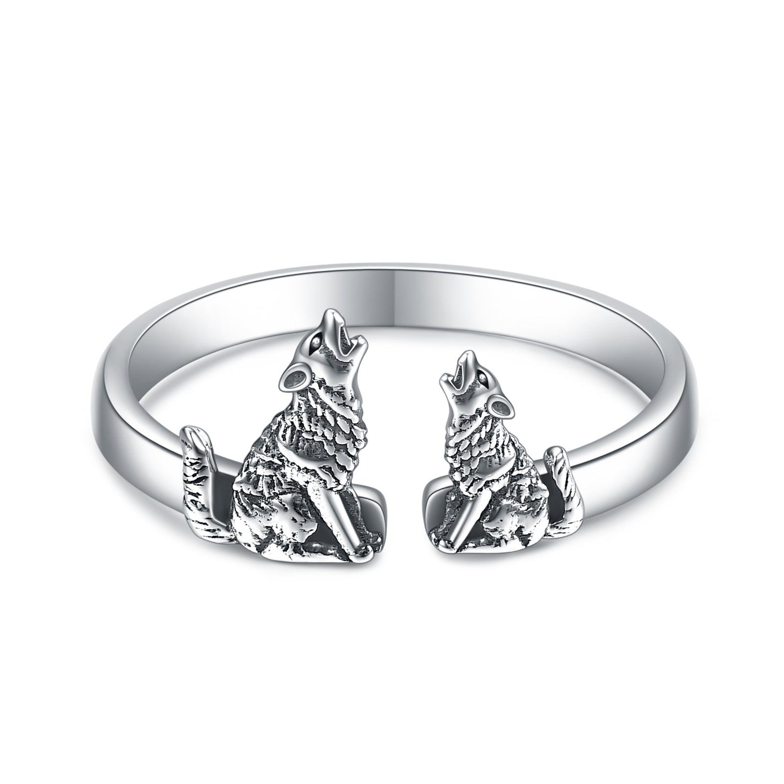 Sterling Silver Wolf Rings Mother and Child Open Adjustable Size Rings - 5 - cjdropshipping
