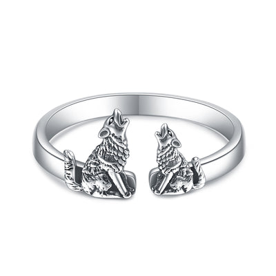 Sterling Silver Wolf Rings Mother and Child Open Adjustable Size Rings - 5 - cjdropshipping