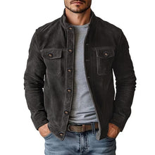 Vintage Single - breasted Jacket Men's Casual Motorcycle Faux Suede Tops - 0 - CJ - Graphite Color - 3XL - CJXZ264702706FU