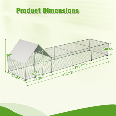 Metal Chicken Coop,Walk - in Chicken Run,Poultry Chicken Hen Pen Cage,Rabbits Duck Cages,With Cover - 5 - CJ