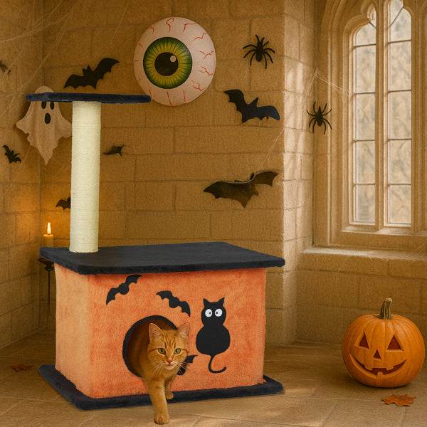 Halloween Cat Tree, Cat Tower Cat Tree For Indoor Cats With Spacious Cat Condo, Large Platform, Sisal Scratching Post, Orange & Black - 5 - cjdroshippping