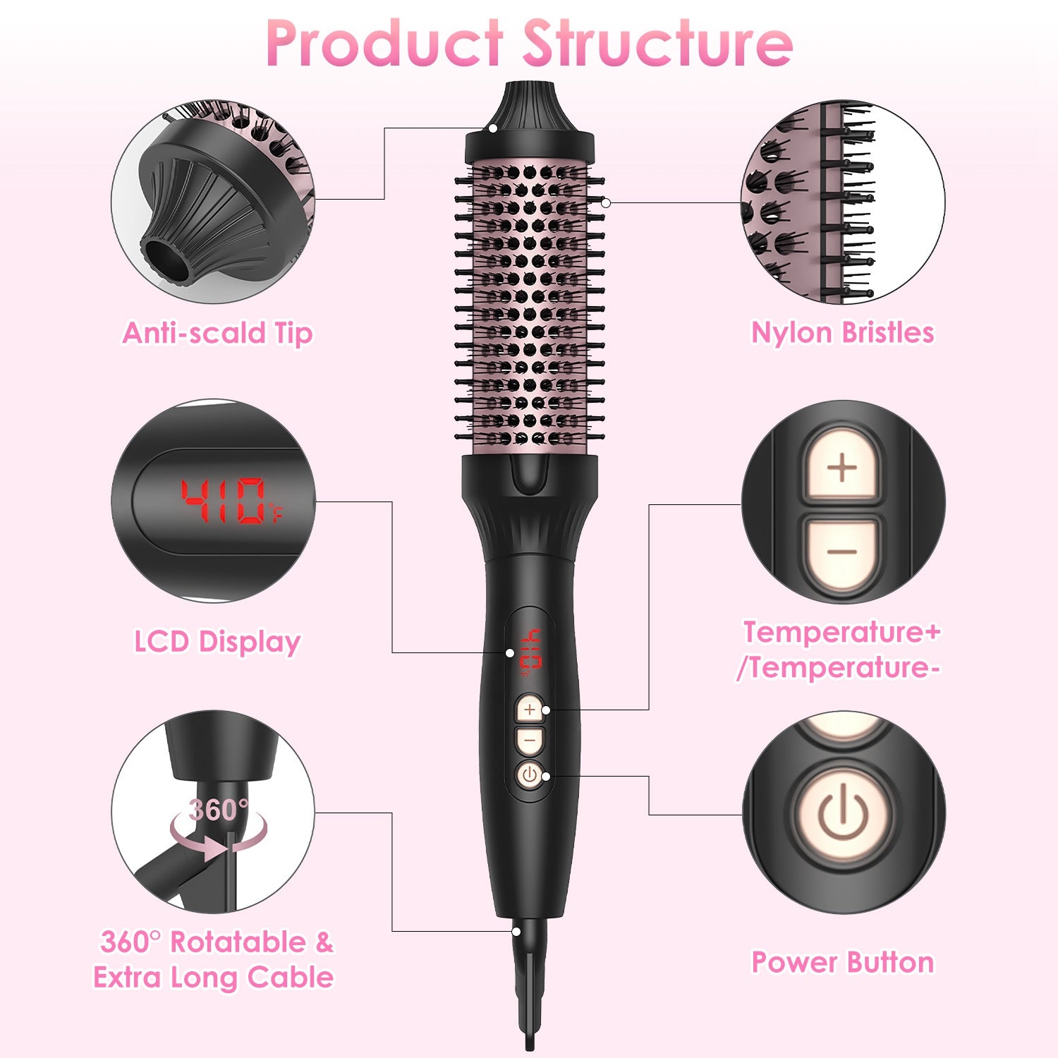 1Pc 3 In 1 Thermal Brush Hair Curler Brush Hair Curler Straightener With 10 Heating Levels 30S Fast Heating Fit For All Hair Types For Home Travel - 5 - CJ