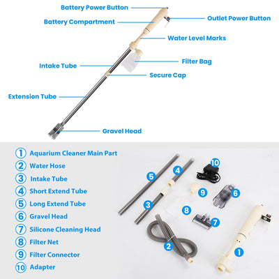 1 Set Multifunctional Electric Aquarium Gravel Cleaner Kit Length Adjustable Automatic Fish Tank Vacuum Cleaner Change Water Wash Sand Filter Dirt Removal - 5 - CJ