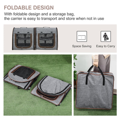 Portable Soft - sided Pet Cat Carrier With Divider, Two Compartments, Padded And Storage Bag, Grey - 5 - CJ