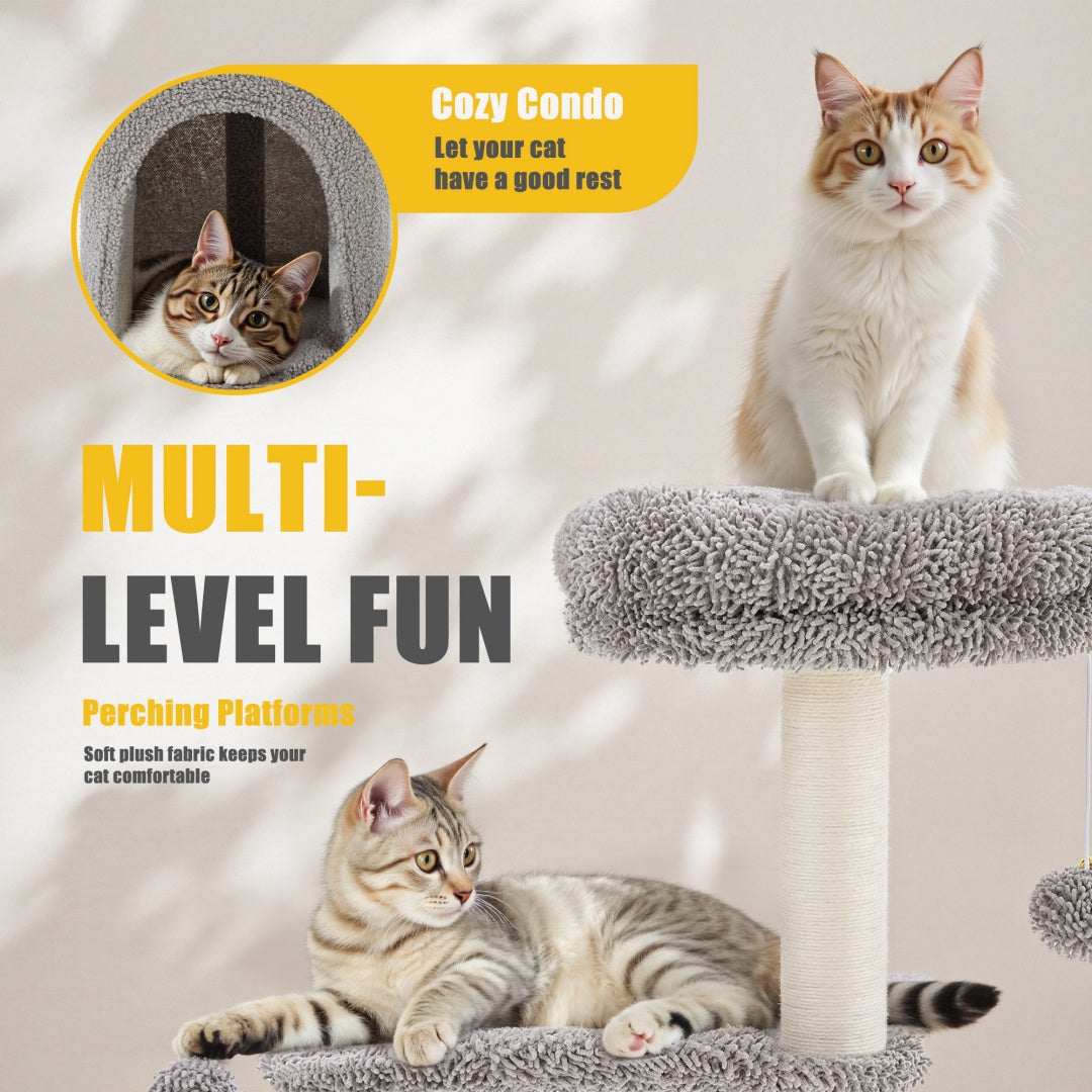 Small Cat Tree Tower, 33 Cat Scratching Post With Curved Bed - 5 - CJ